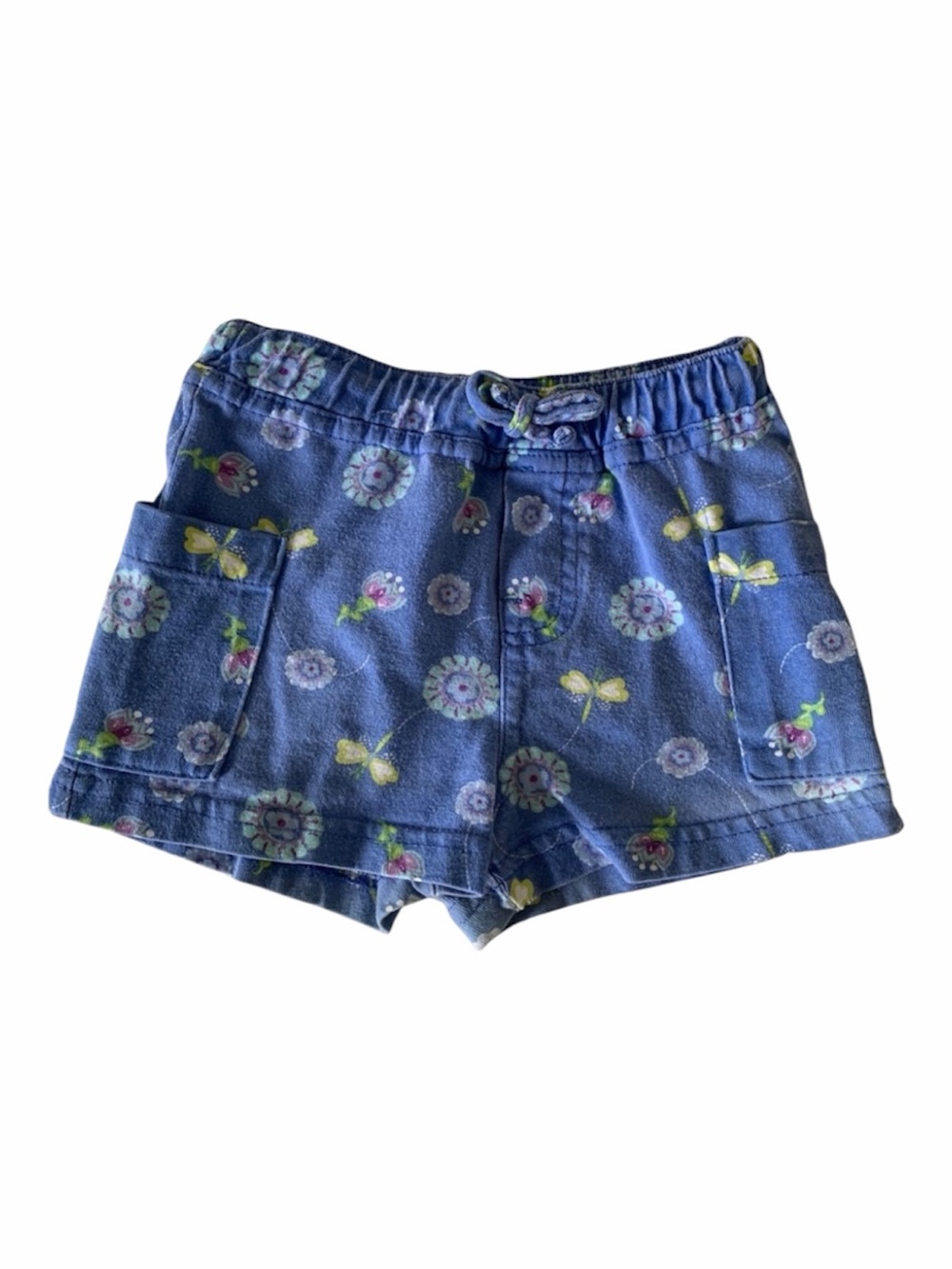 VTG Circo Shorts Girls Size 3T Blue Cargo Pocket Drawstring Bow Floral Fireflies